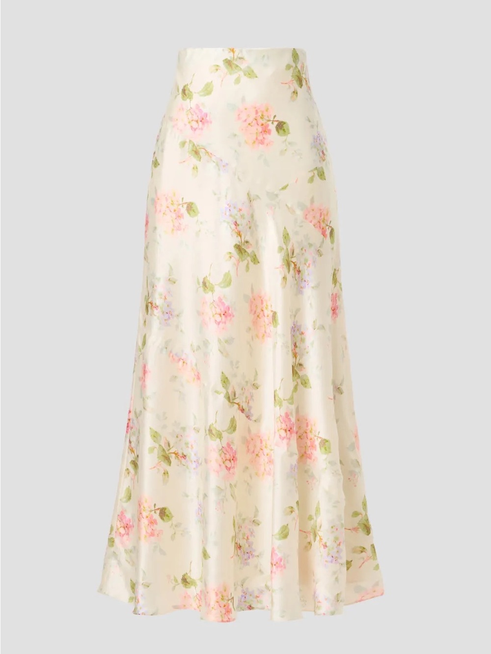 LoveShackFancy Booker Skirt Cream Maxi Skirt with Pink Floral Print
